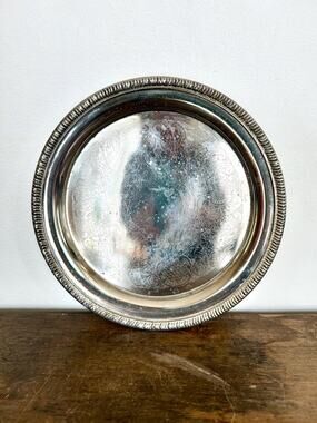 Vintage Round Silver Plated Decorative Tray | Small Round Perfume Tray